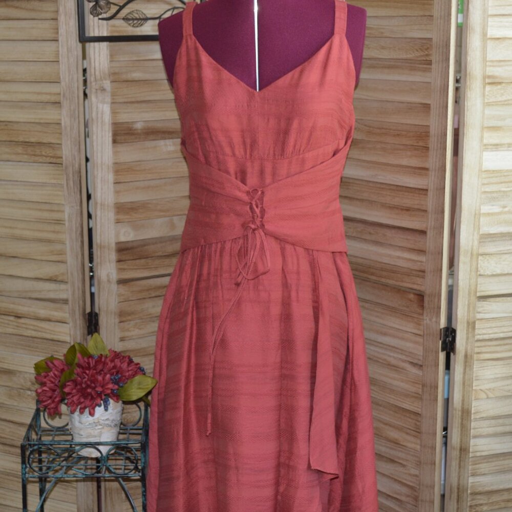 BCBGMaxazria M Asymmetrical Dress Lace Up Corset Type Front Terracotta